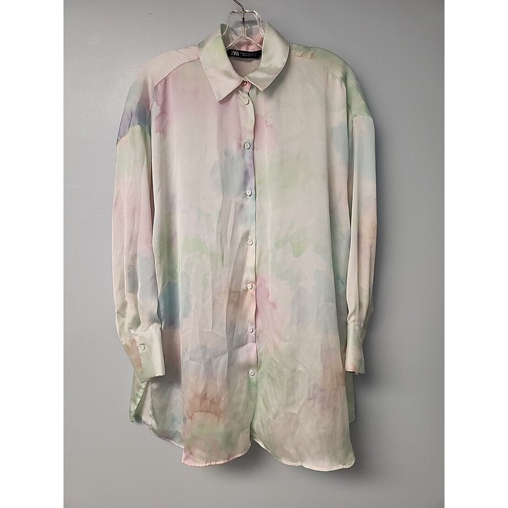 Zara Womens Xs Fits XL Oversized Shirt Dress‎ Tunic Medium Large Tie Dye Button